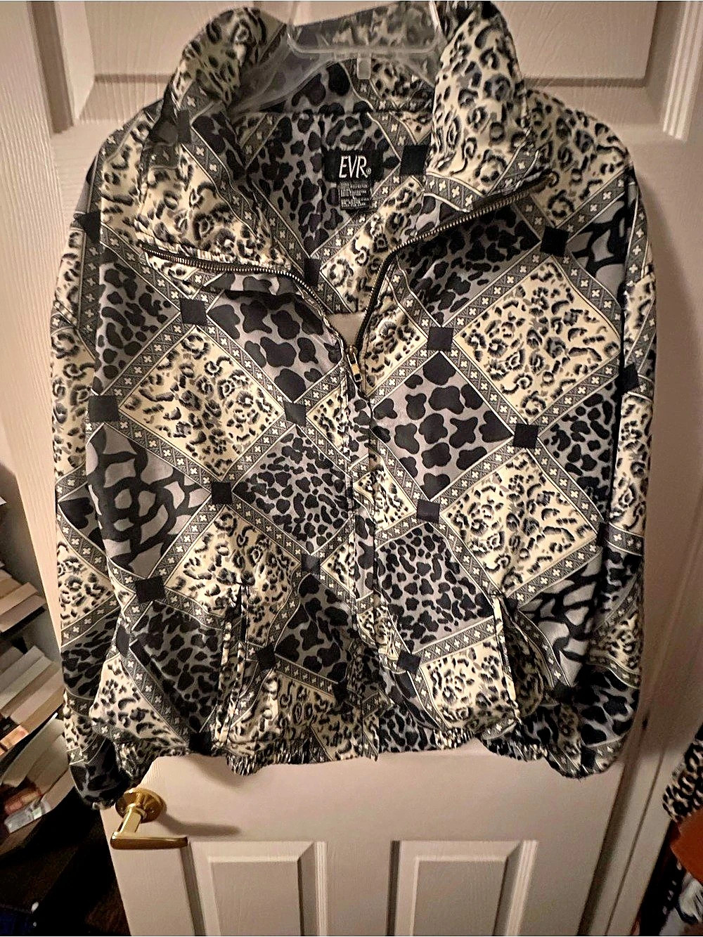 EVR Women's Animal Print Bomber Jacket Black & Tan